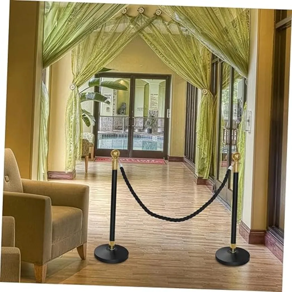 1.5m Black Rope Twisted Safety Barrier Crowd Control Divider Rope Effective Queue Stanchion for Hotels Banks Hospitals Mall