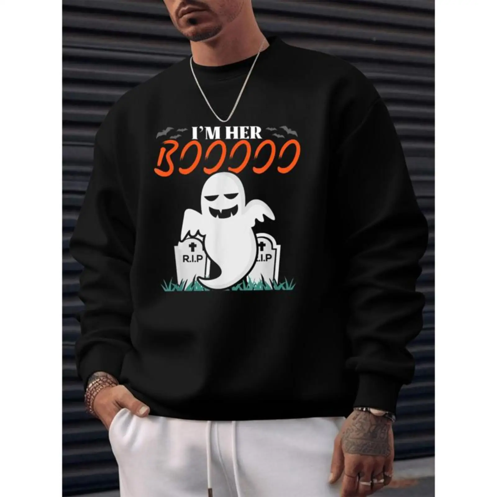 

I'm Her BOOOO Ghost Halloween Sweatshirt Funny Couple's Matching Jumper Cute Graphic Holiday Pullover for Men and Women