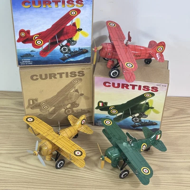 [Funny] Adult Collection Retro Wind up toy Metal Tin second world war fighter propeller plane Mechanical toy Clockwork toy gift