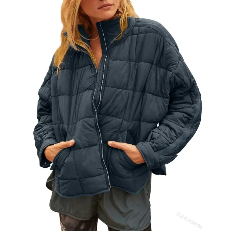 Winter Vrouwen Parka Jas Elegante Mode Lange Mouw Opstaande Kraag Met Rits Zak Losse Jas Outwear