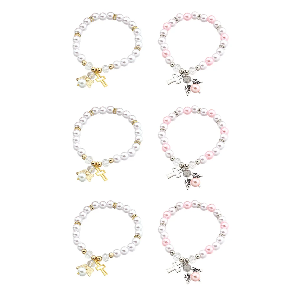 

6Pcs Rose Flower Beads Bracelet Acrylic Material Durable Comfortable Daily Wear Angel Wing Stylish Jewelry Hand Chains