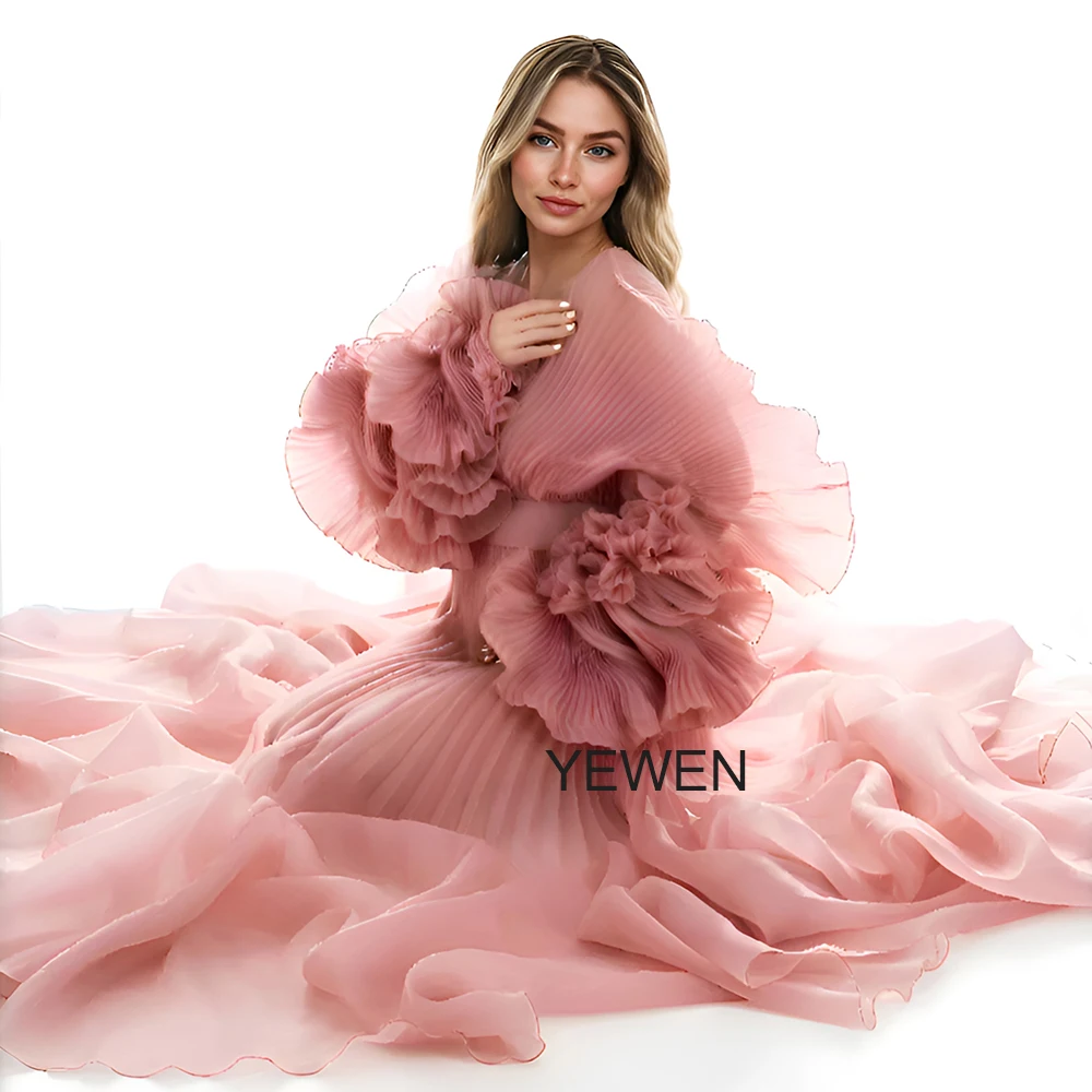 V Neck Pleated Organza Maternity Dresses for Photoshoot Pregnancy Long Dress for Maternity Shoot Baby Shower Dresses YW243116