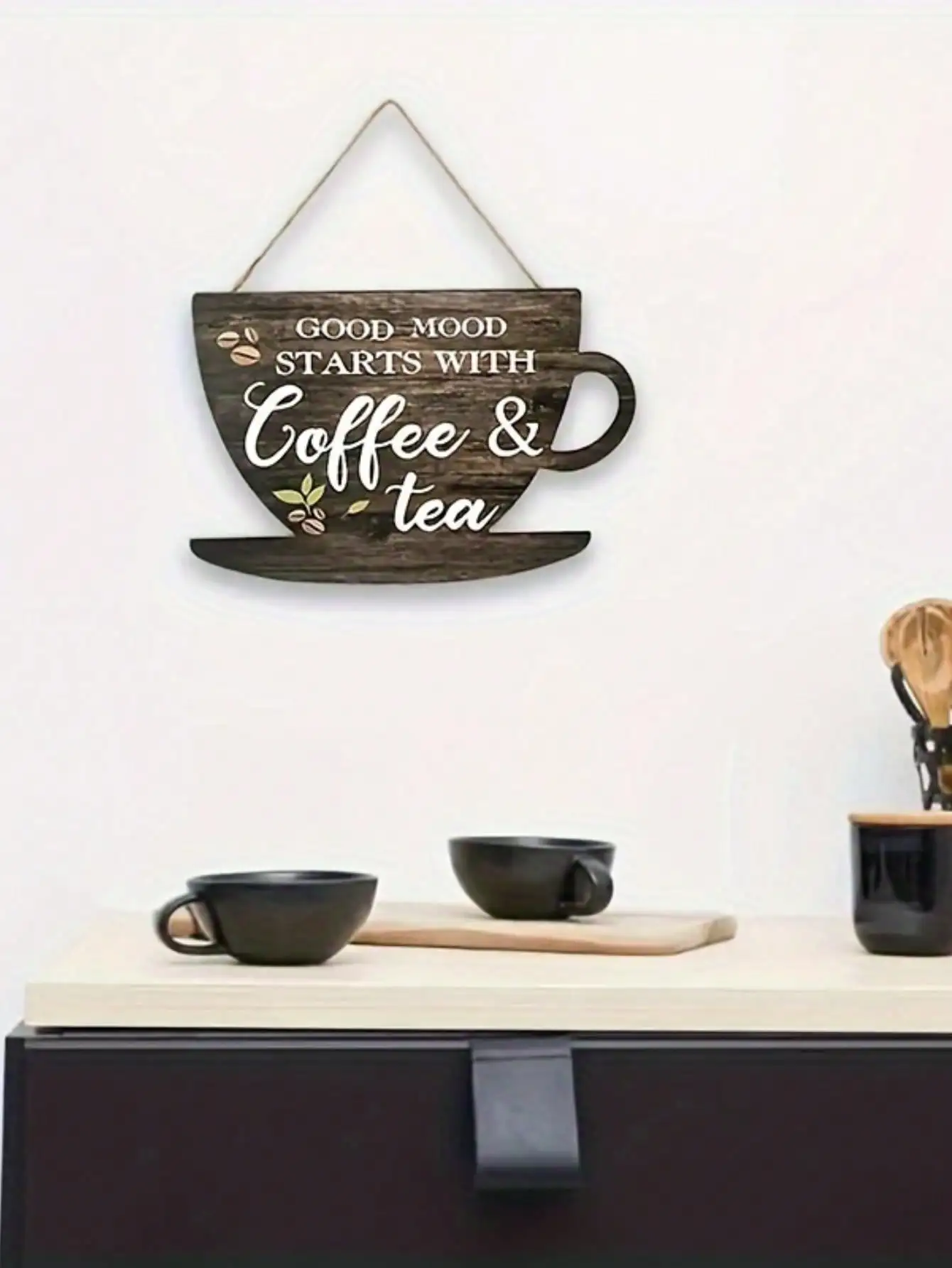 Coffee & Tea Wooden Logo Hanging Coffee Logo Farmhouse Decor Kitchen Bar Decor 1 pc