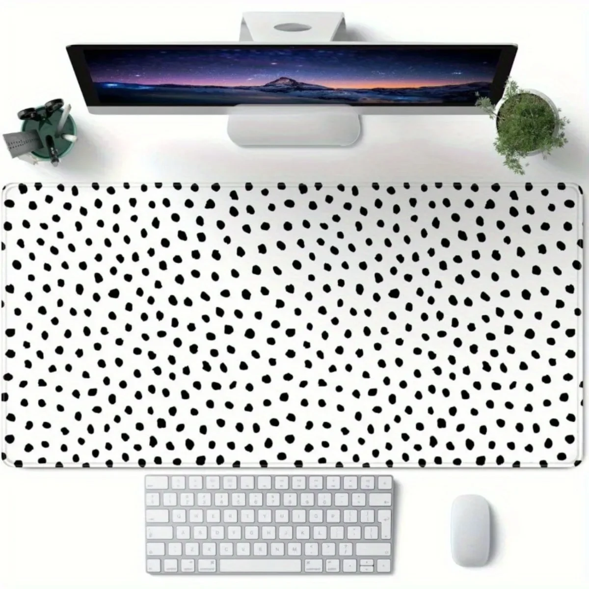 

Black White Polka Dot Rubber Mouse Pad Boho Style Rounded Corners High Quality Non-Slip for Home Office