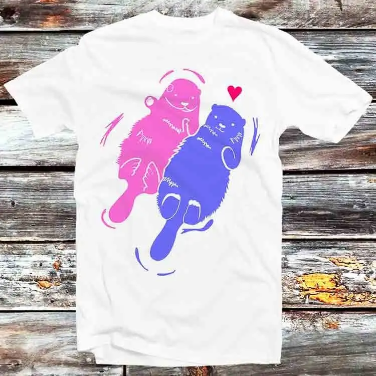 Pink Blue Otter Couple You My Other Half Soulmate The Lovers T Shirt Vintage Retro Cool Cartoon Anime Top B974