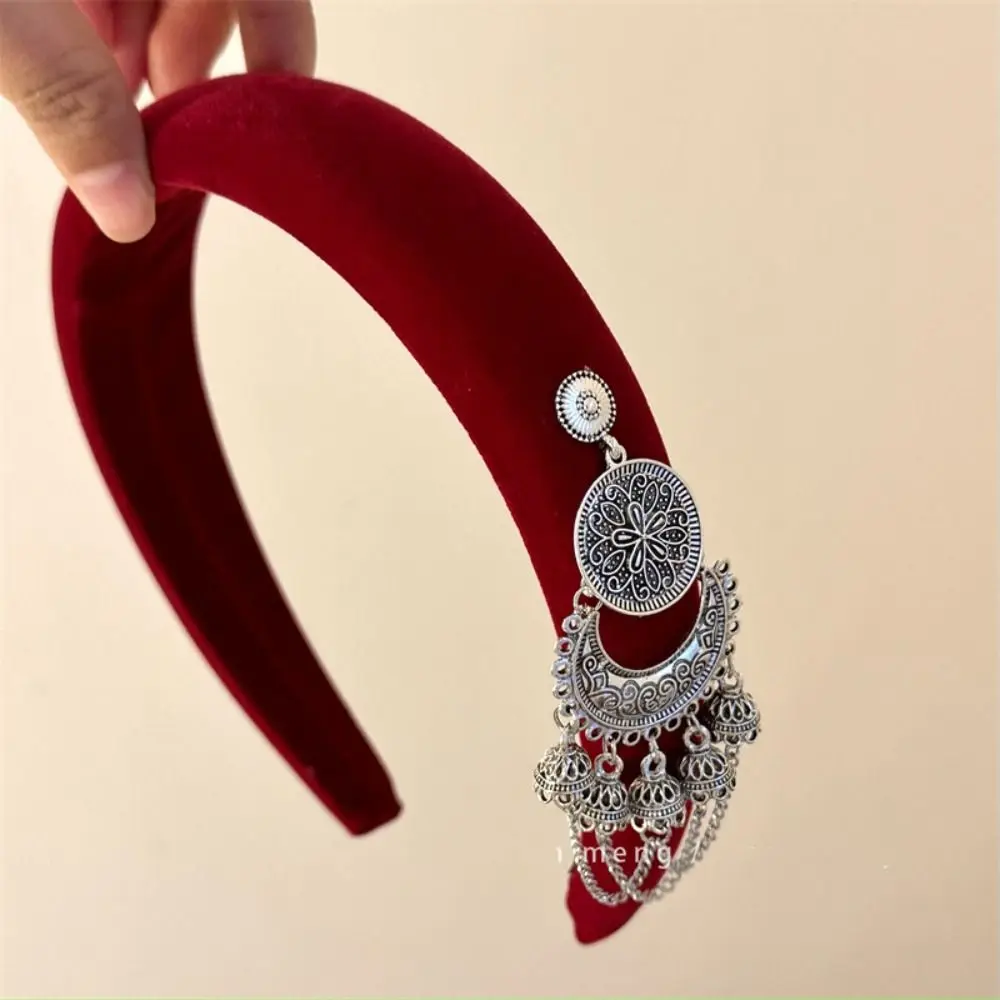 

Creative Velvet Tassel Bell Hair Band Vintage Retro Ethnic Style Hair Hoop Pendant Elegant Chinese Style Side Clip Decoration