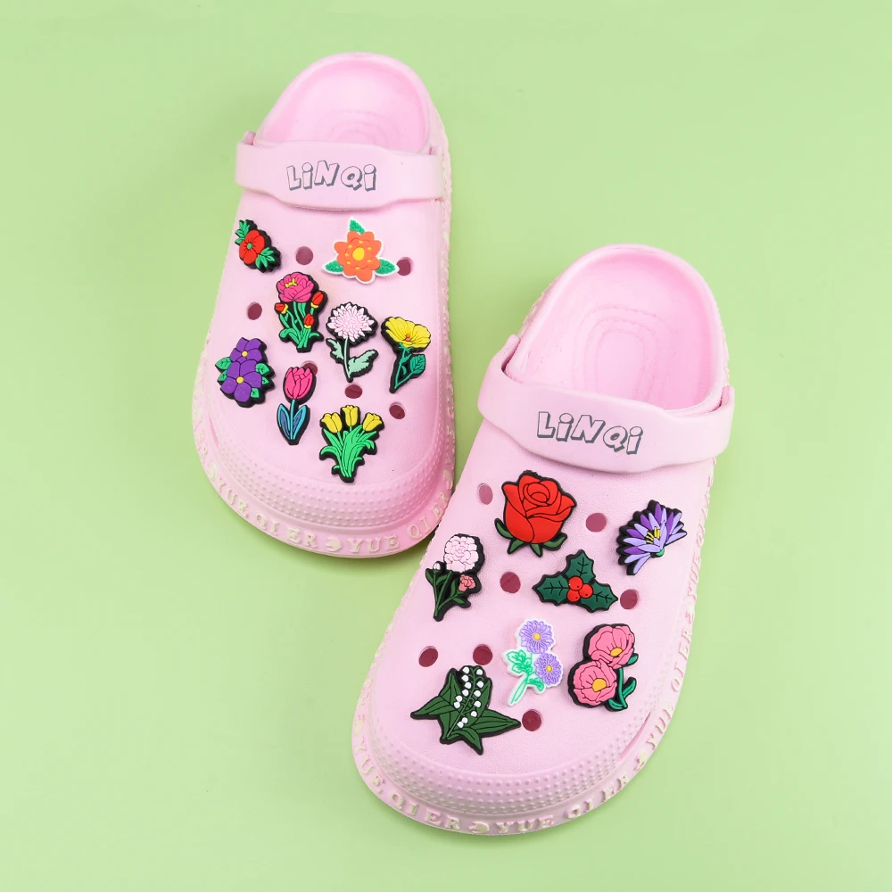 1pcs Butterfly Colorful Flowers Shoe Decoration Cartoon Girls Shoe Charms Red Rose Clog Charm For Teens Kids Boys Girls Gifts