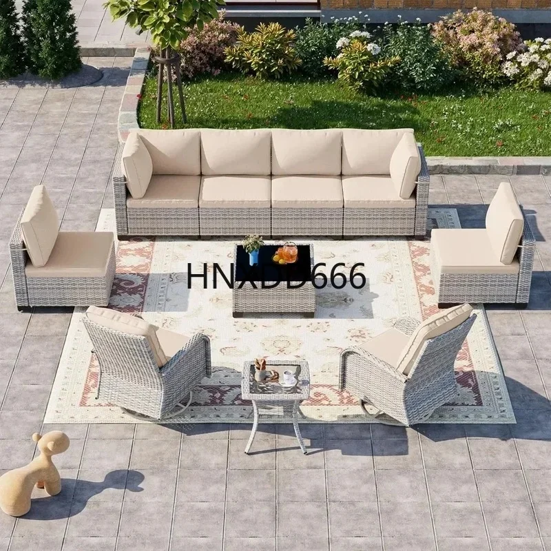 

10-Piece Outdoor Patio Furniture Set with Swivel Chairs and Thick Cushions for Modular Sofa Configuration