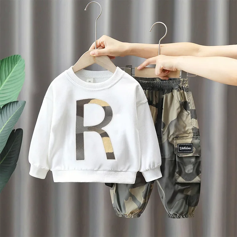 

New Spring Autumn Boy Clothes Children Cotton Sweatshirts Pants 2Pcs/Sets Boy Camouflage Sports Costume Kids Tracksuits 4-12 Yrs