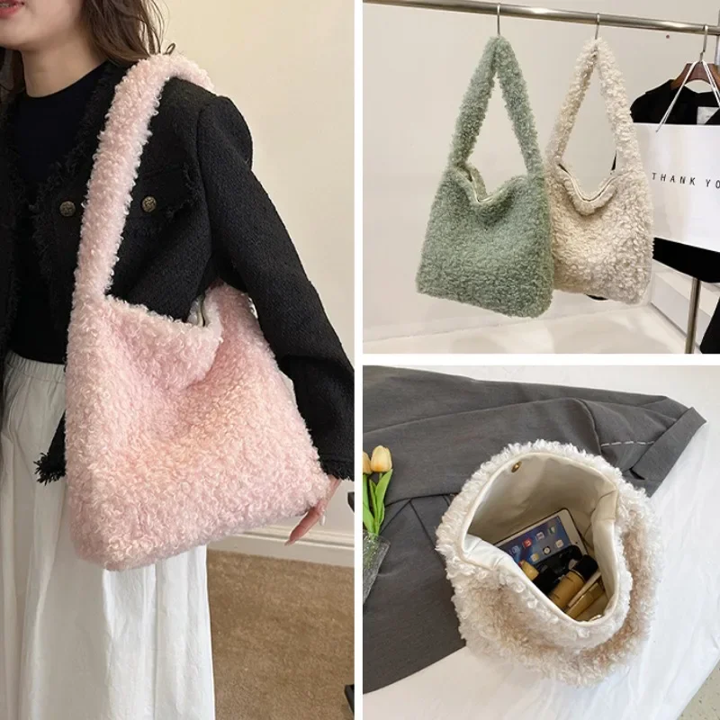 Lamb Fleece Texture Shoulder Bag New Fashion Soft Fur Bag Large Capacity Tote Bag Lamb Hair Bags For Women with Free Shipping