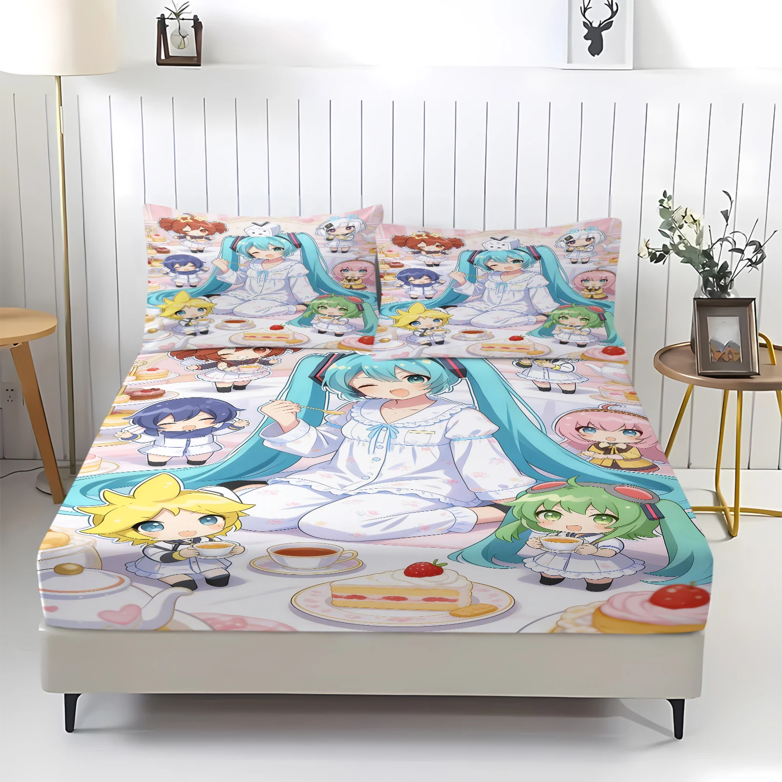 3-teiliges Hatsune Miku Spannbettlaken & 2 Kissenbezüge ohne Füllung, Anime-Druck Bettwäsche, Tiefe Taschen Matratzenschoner, Fan-Geschenk – Detail 10