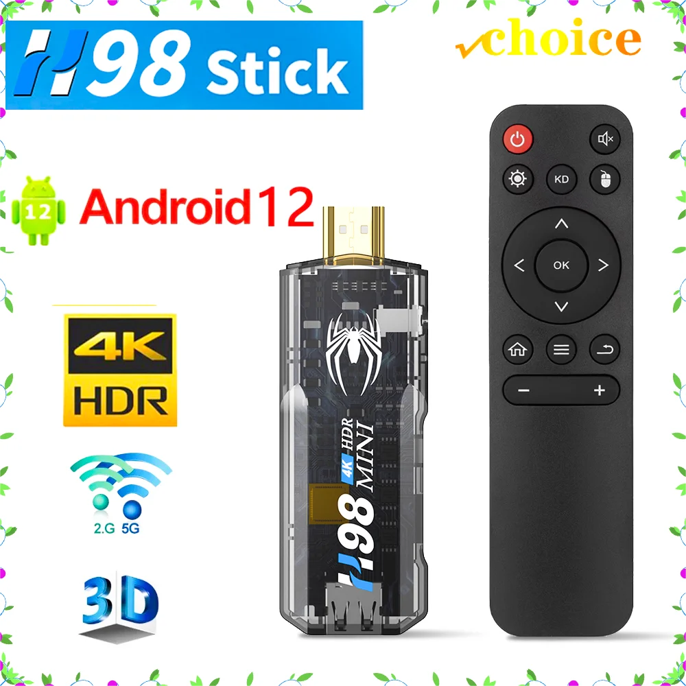 H98 ATV Mini TV Stick Android 12 Support Video 4K Wifi 2.4G&5G Allwinner H313 Quad Core Cortex A53 Remote Android TV Stick