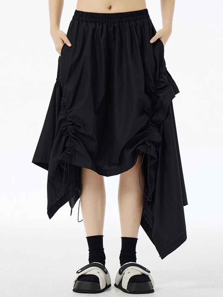 XITAO غير المتماثلة الرباط تنورة فضفاضة بلون شخصية المرأة الاتجاه التخسيس غير النظامية مرونة الخصر تنورة HQQ2442