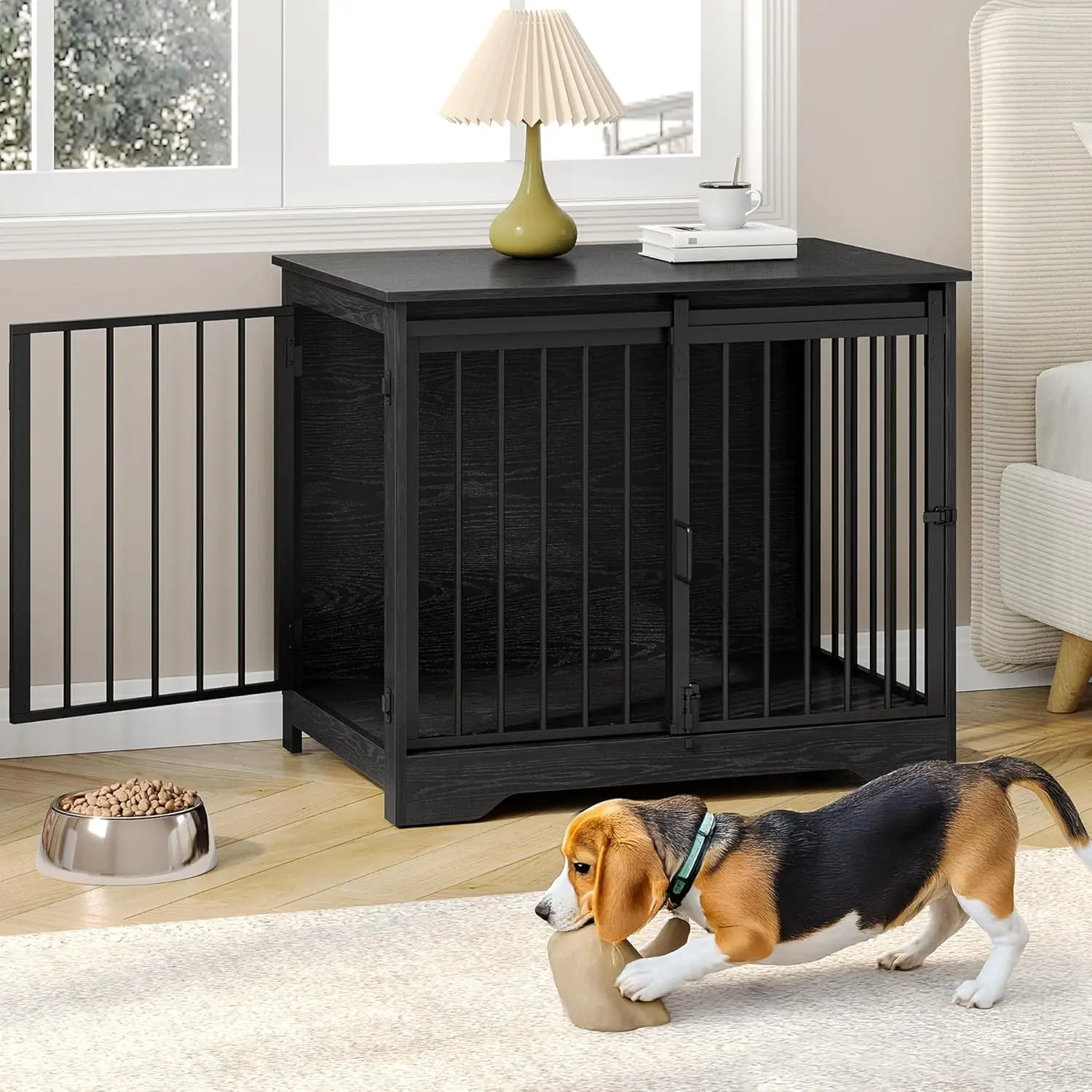 

31.9' Dog Crate Furniture with Barn Door, 2-Door Indoor Kennel for Small/Medium Dogs Up to 44 lbs, Black DFC83604B