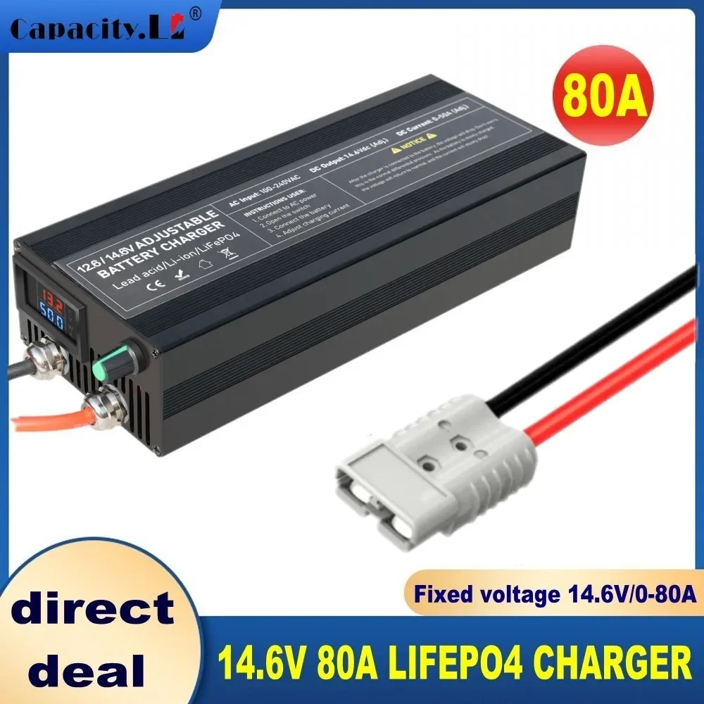 14.6V 80A 50A Battery Charger Lifepo4 Charger Current and Fixed Voltage 100V 240V Power Adapter with Display 40A 30A 20A