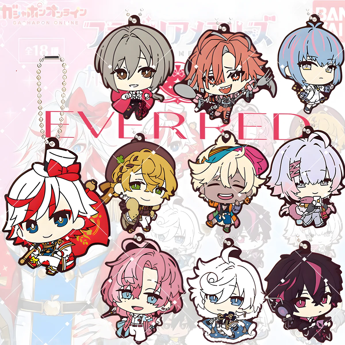 Colección completa Fragaria Memories: Llavero de acrílico de 6 cm con cierre metálico, acrílico transparente premium, ramo rojo, azul y negro, personajes populares