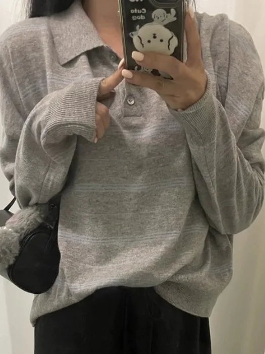 الرجعية Sle طويلة Sve محبوك سترة فضفاضة تناسب الخريف جمع المرأة Faion طوق irt شريط نمط فتاة في سن المراهقة #3