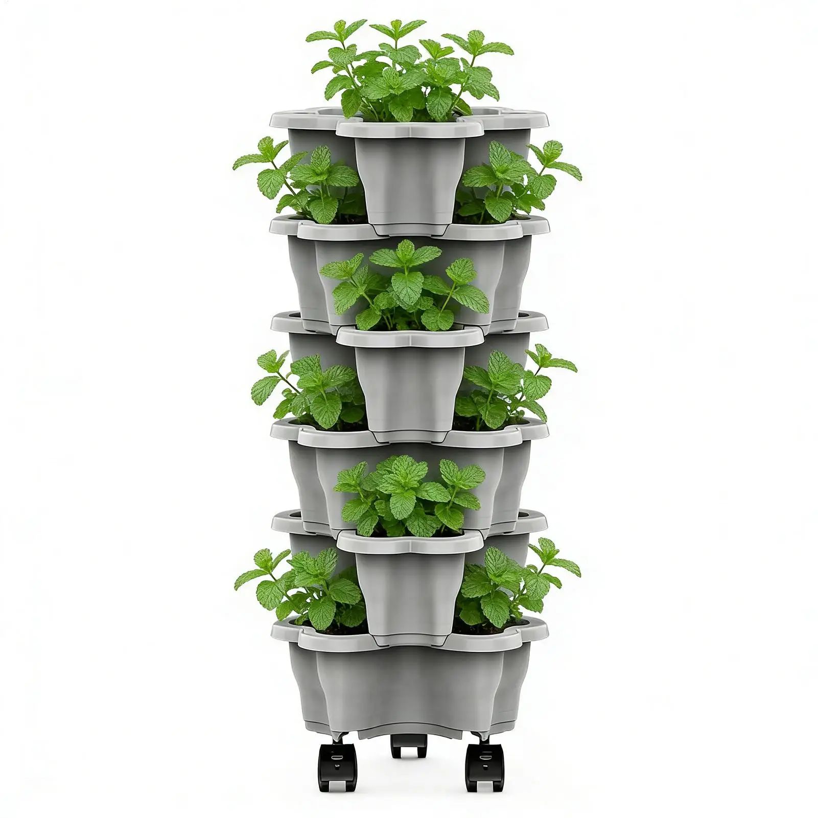 

Вертикальная 6-ярусная башня для растений на колесиках, всепогодная, с штабелируемыми горшками, для дома, улицы, двора, патио, приподнятых грядок