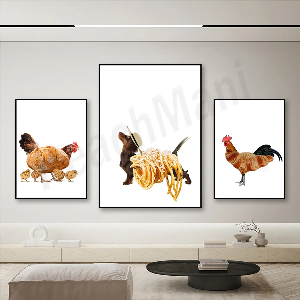 

Italian Food, Dachshund Art, Pasta Prints, French Kitchen Wall Decor Poster, Croissant, Rooster Poster, Funny Poster Canvas Prin