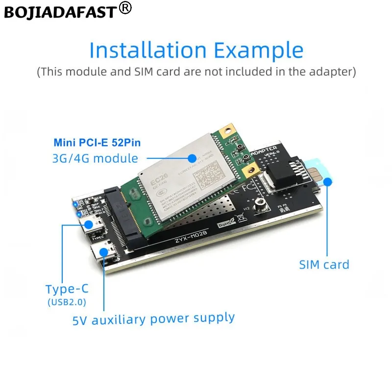 USB 2.0 To Mini PCI-E Wireless Adapter 1 Standard SIM Card Slot With 2 Antenna + Protection Case For 3G 4G LTE GSM Modem Module