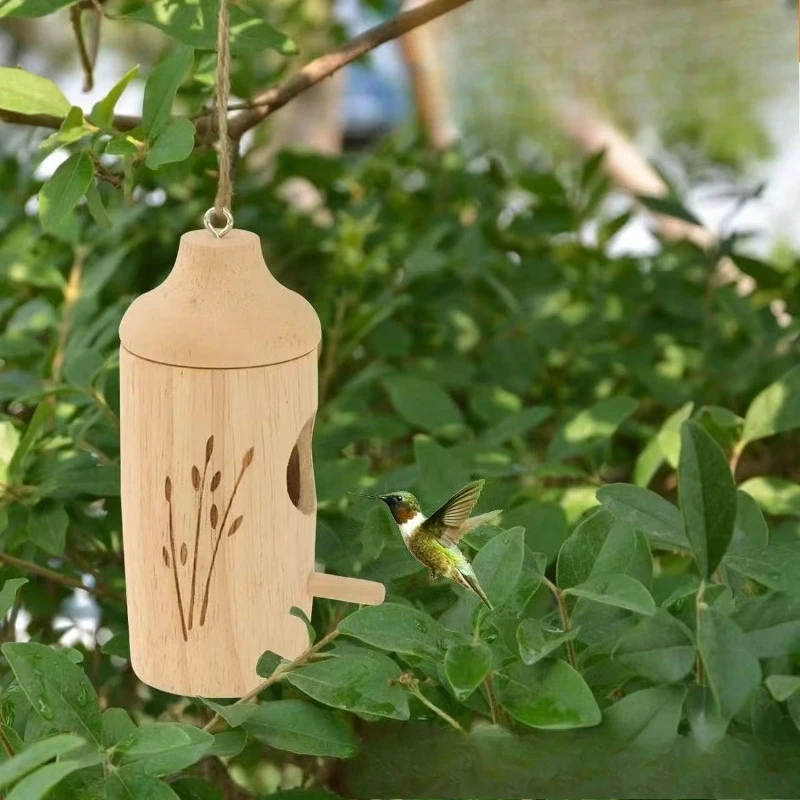 Holz-Vogelnest für den Außenbereich, Kolibri-Futterspender, Hängedekoration