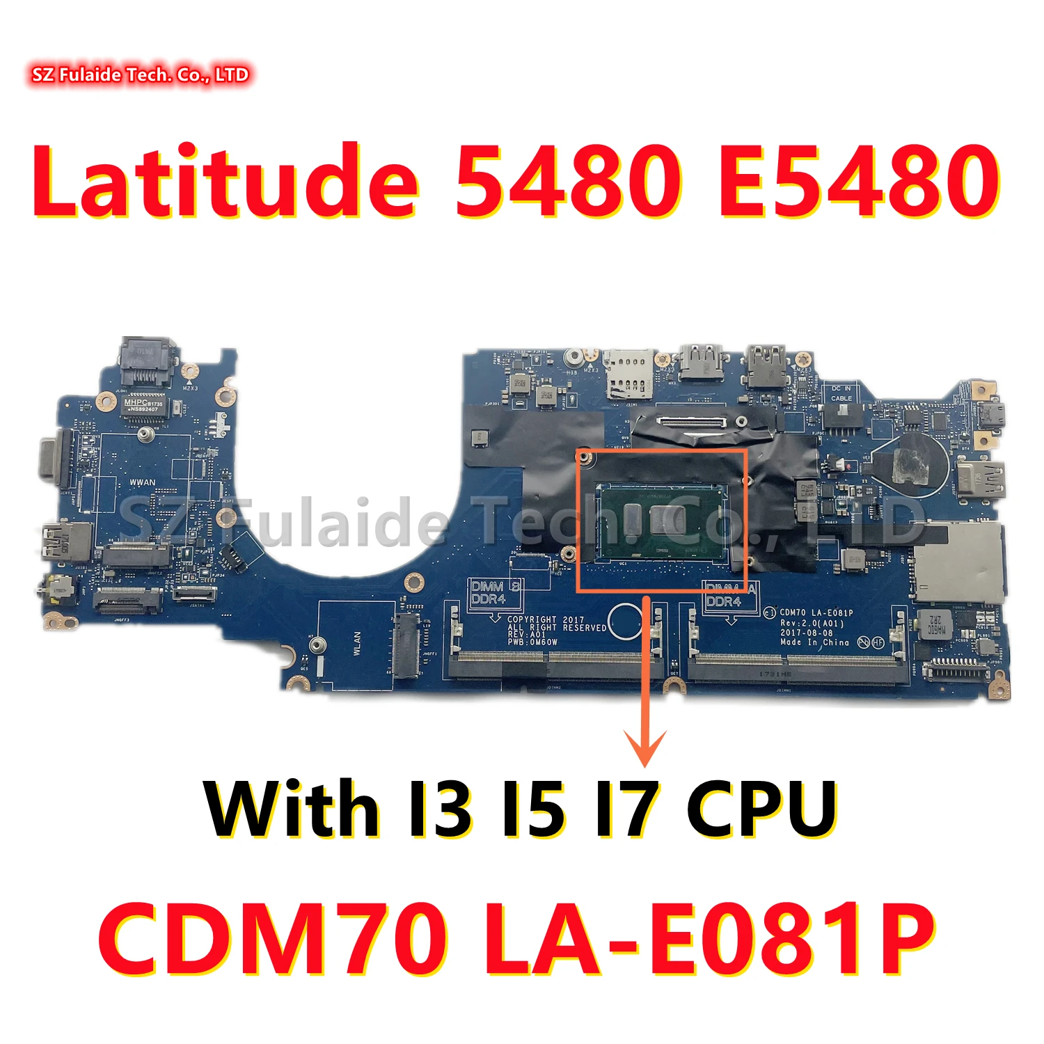 CDM70 LA-E081P For Dell Latitude 5480 E5480 Laptop Motherboard With I3 I5 I7 CPU UMA DDR3 CN-0HXXM1 0RH40R 100% OK