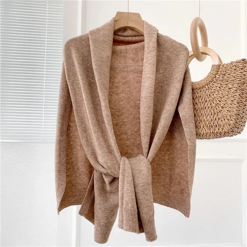 

Knitted Shawl Women Autumn Winter Korean Solid Color Warm Scarf Casual Poncho Femme Irregular Fashion Tops