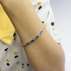 Colorful Zircon CZ Tennise Copper Bracelet For Women Gold Platinum Color Iced Out Stone Wrist Chain Jewelry Birthday Party Gifts