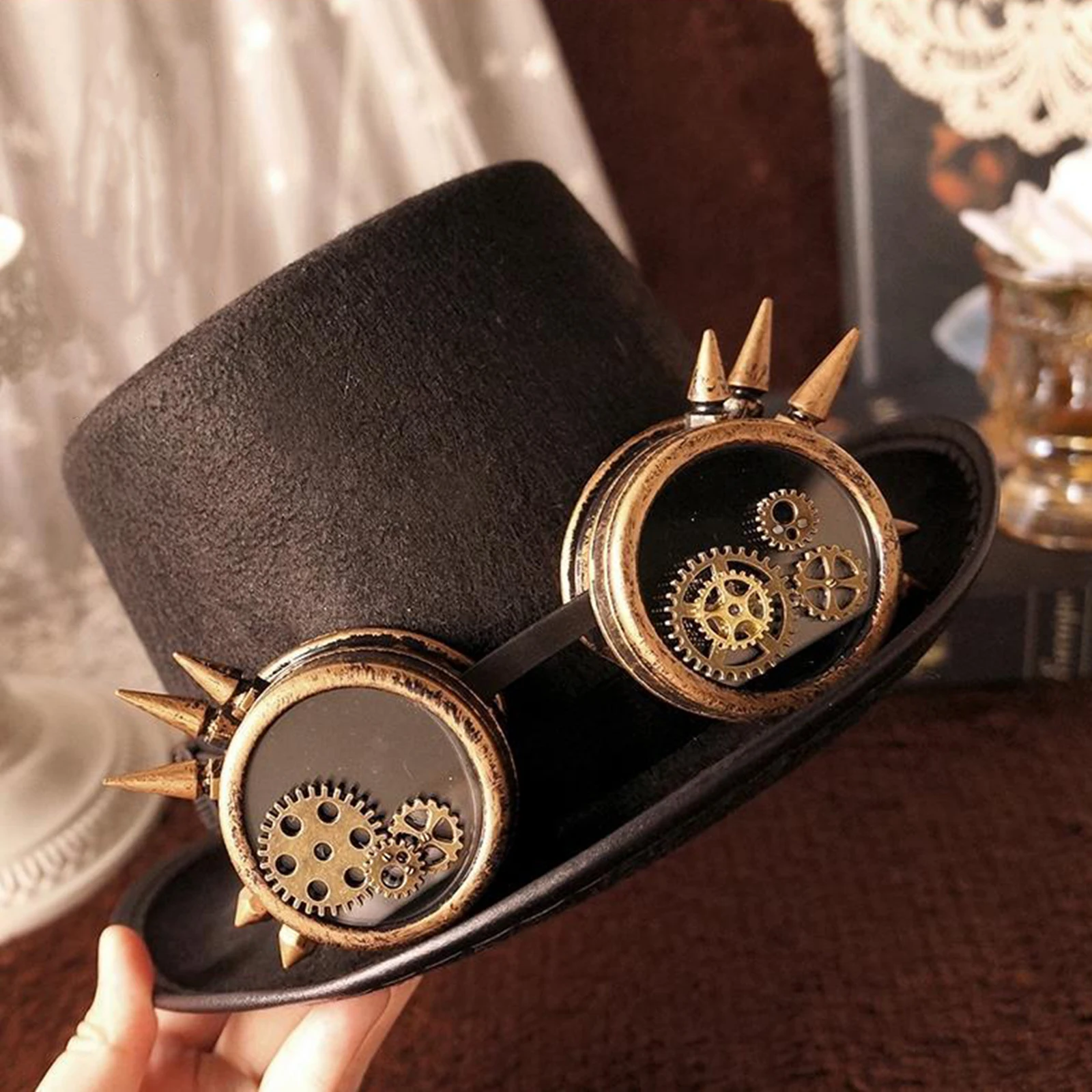 Men Women Steampunk Top Hat Brown Headwear Fedora for Cosplay Novelty Item