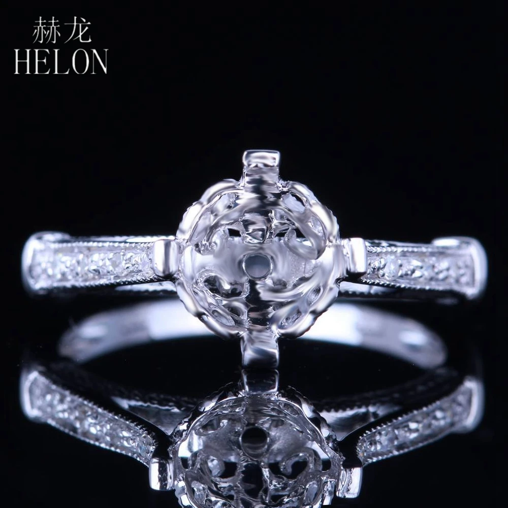 

HELON Round 7mm Solid 14k White/Yellow/Rose Gold Natural Diamonds Vintage Jewelry Semi Mount Engagement Wedding Diamonds Ring