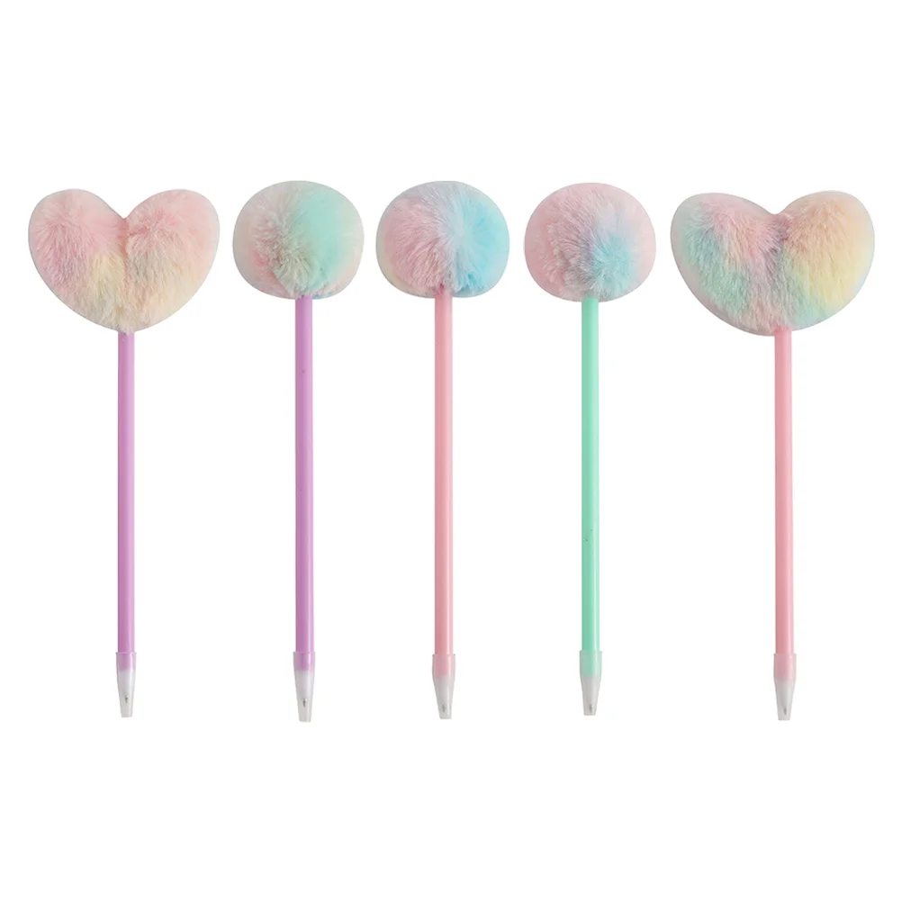 

5 Pcs Fountain Pen Hair Ball Accounting Fluffy Heart Ballpoint Pens for Girls Adorable Kids Student