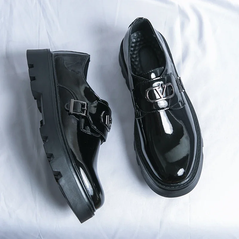 New Black Loafers Men Patent Leather Shoes Breathable Slip-On Solid Casual Shoes Handmade  Size 38-45