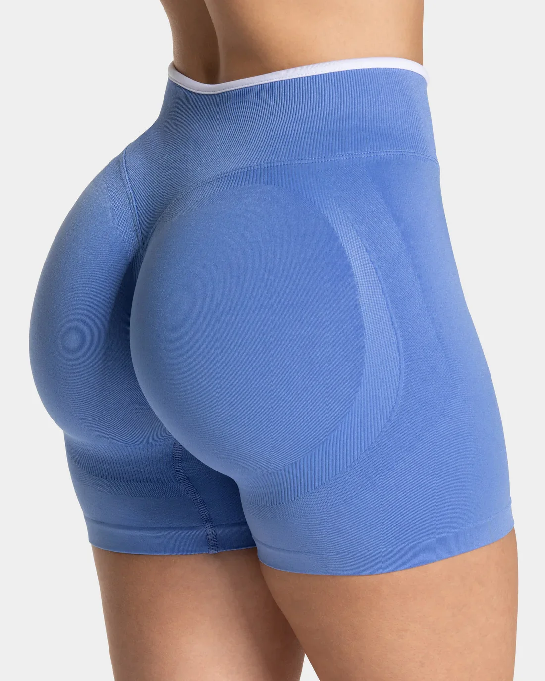 Nahtlose weiße Yogashorts mit Farbblock-Design für Damen, hohe Taille, Po-Lifting-Effekt, Workout-Gym-Shorts, Laufshorts, Leggings zum Einzeltragen – Detail 18