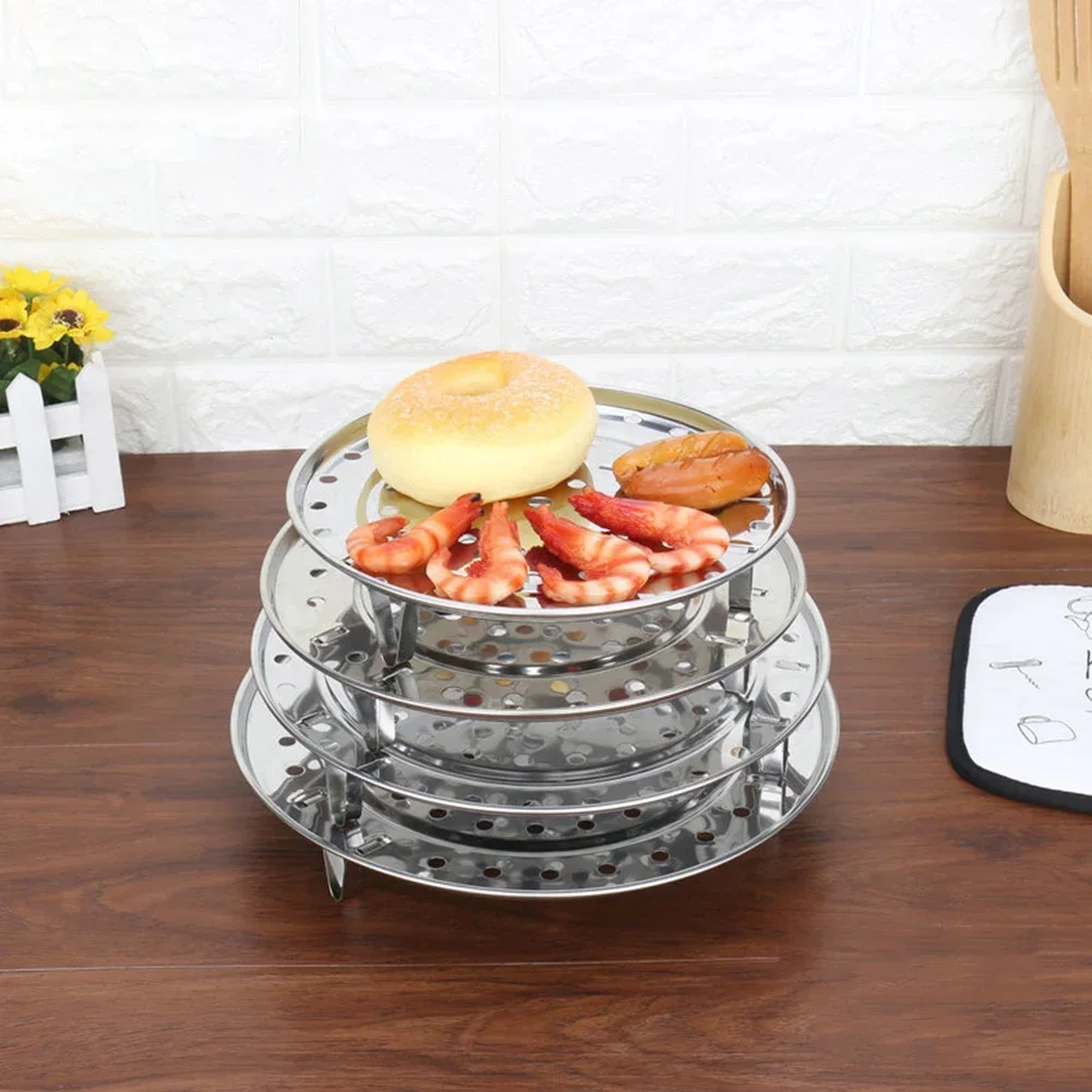 1PCS 18cm/20cm/22cm/24cm/26cm/30cm Silver Stainless Steel Steamer Tray Rack Plate Steam Cooking 3 Stands Round Type 18-30