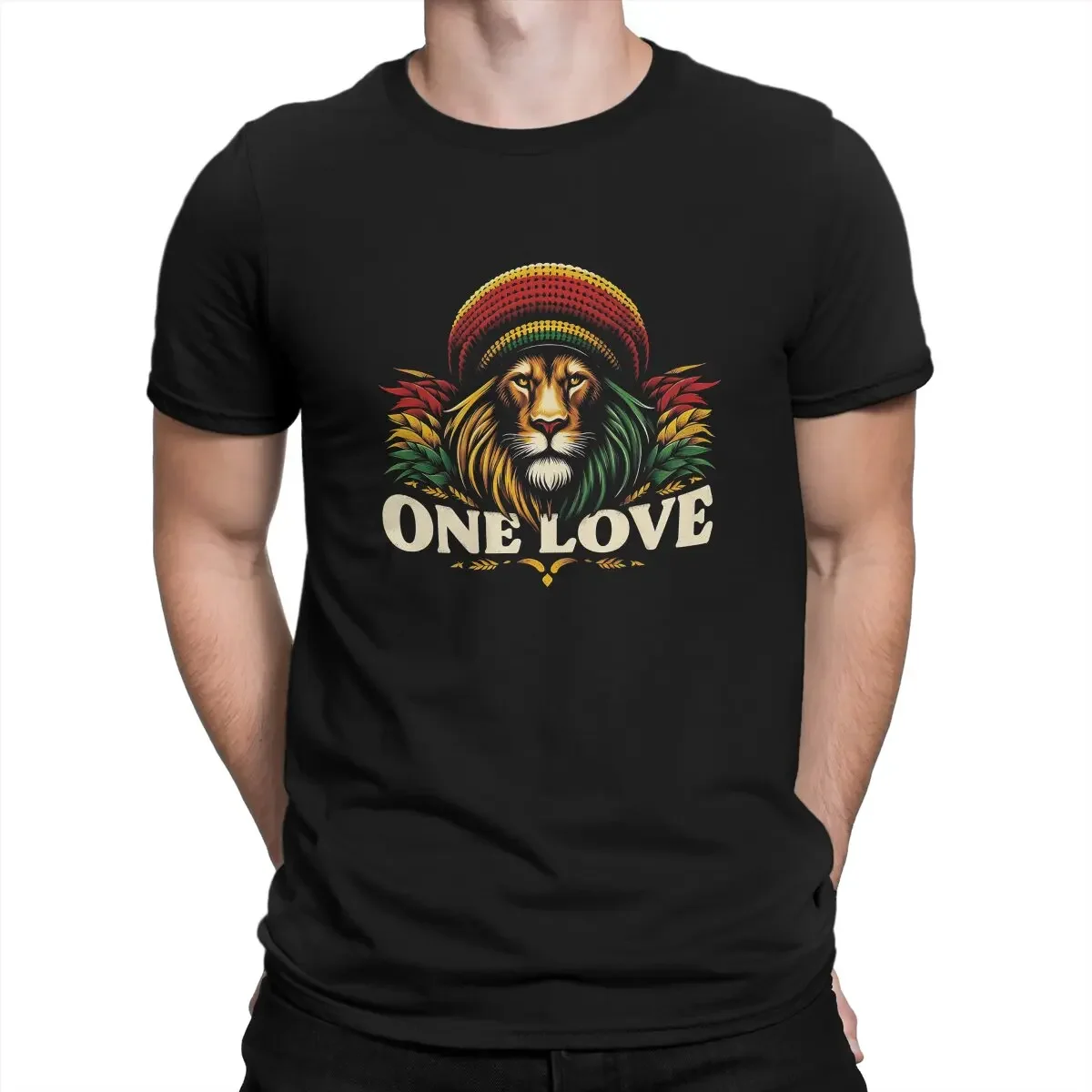 Rasta Lion Of Judah Rastafari ONE LOVE Tshirt Homme Men's Tees Polyester T Shirt For Men