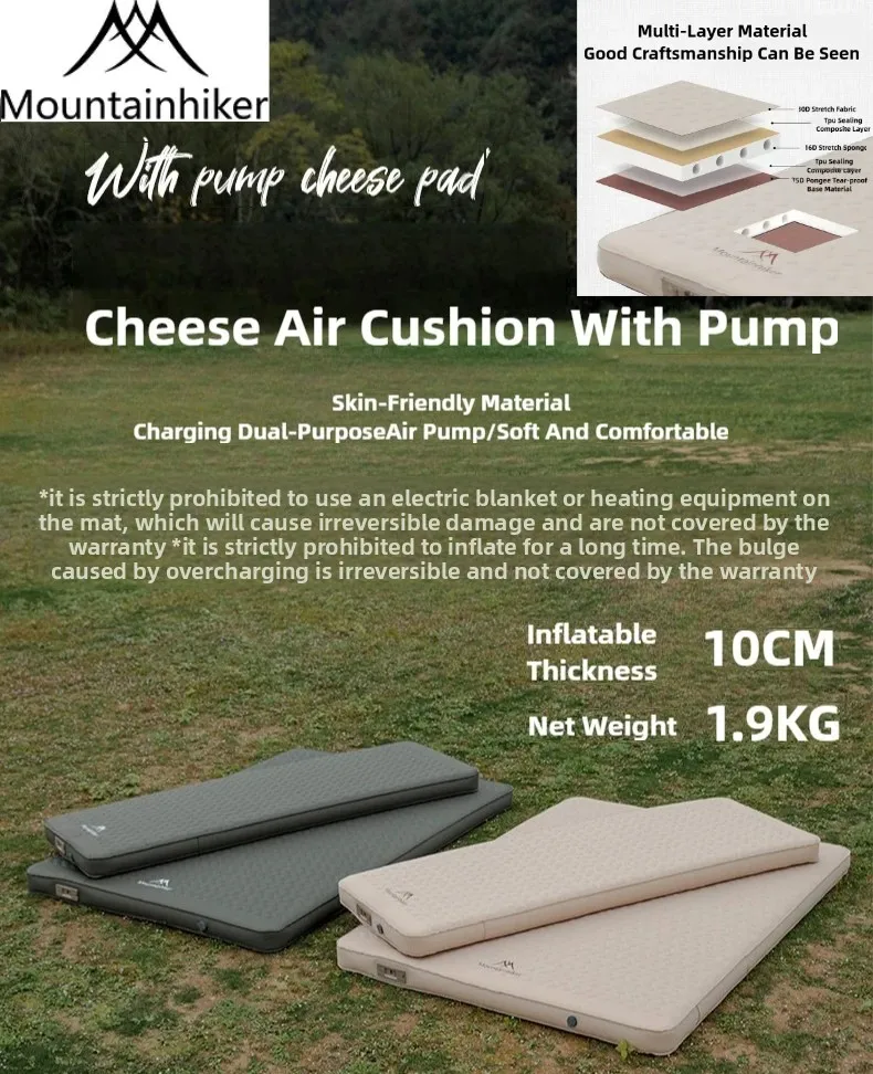 MOUNTAINHIKER-colchón autoinflable para una sola persona, doble, grueso, 10cm, compacto, plegable, para acampar, cama para dormir, suelo con estera de aire