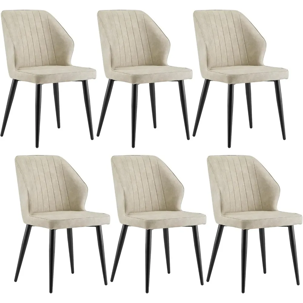 

Faux Leather Dining Chairs Set of 6, Mid Century Modern Kitchen Chair, Upholstered Seat Leisure Side Chair with Backrests