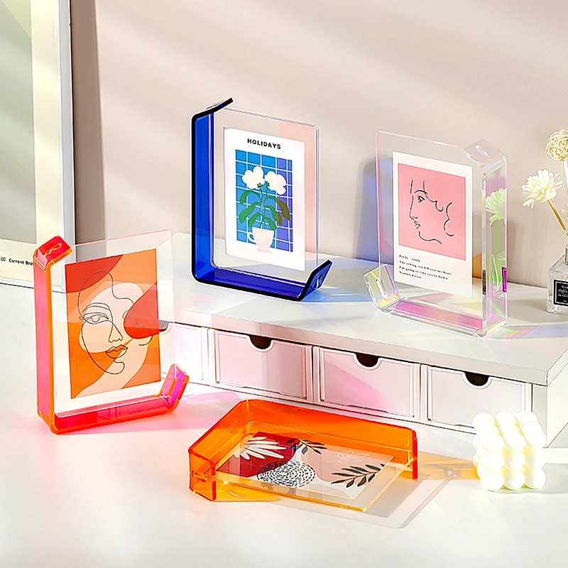 Creative L-shape Picture Frame Double-sided Translucent Acrylic Photo Frame Tabletop Picture Display Frame Home Decorations