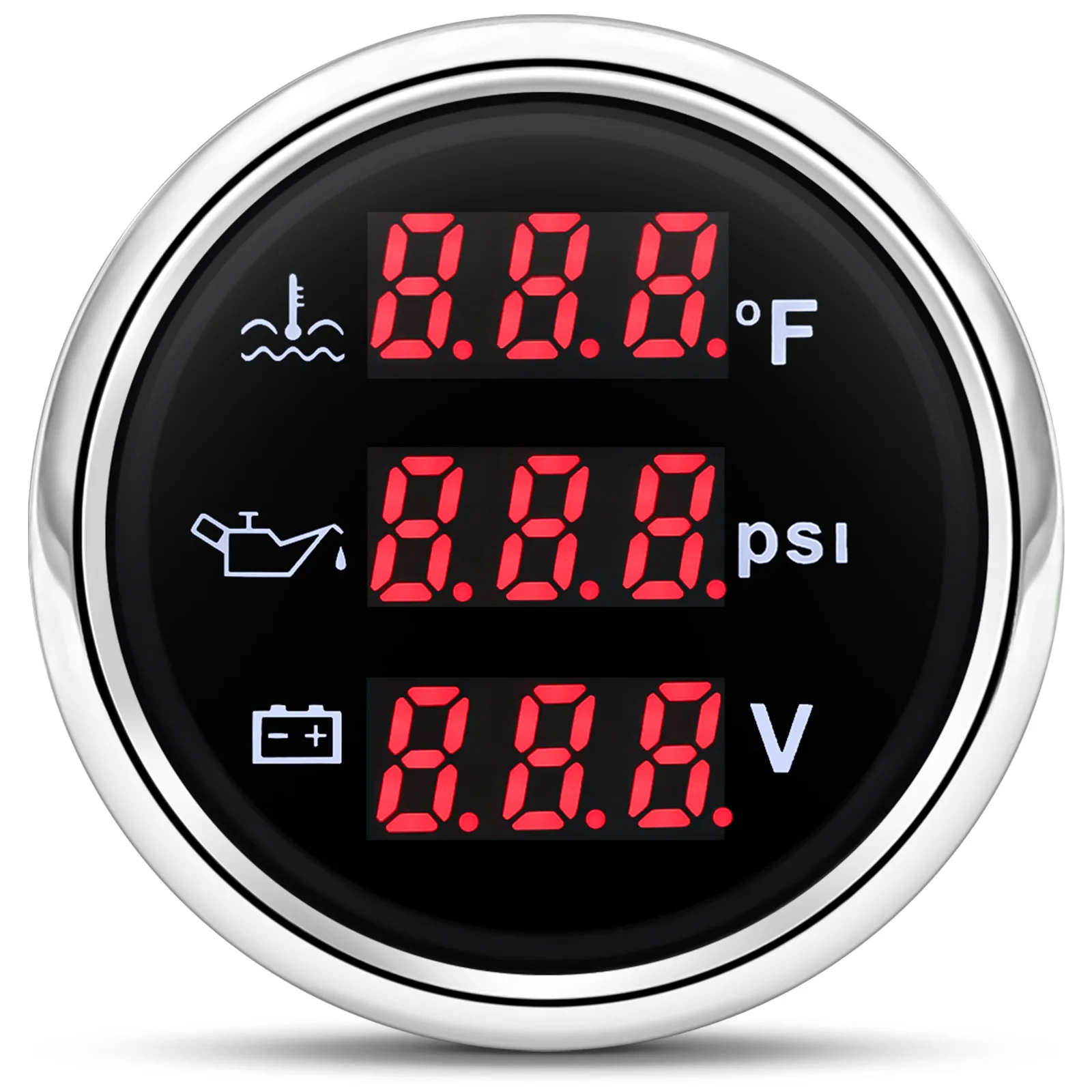 Red LED Digital Water Temperature+Oil Pressure+Voltmeter 3IN1 Multifunctional 52mm Gauge Alarm Waterproof Auto Car Boat Custom