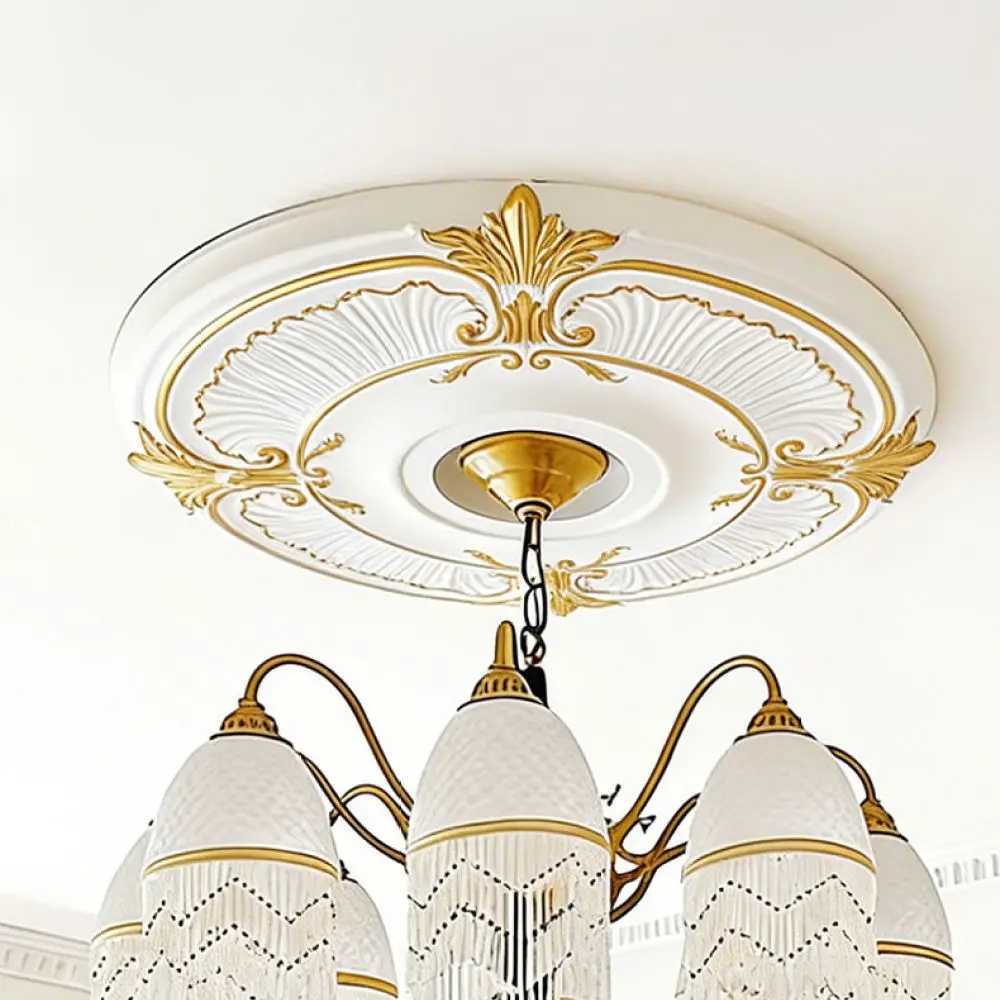 PU Ceiling Medallion For Pendant Light Base Round Painted Gold Relief Decorative Plate European Vintage Home Design