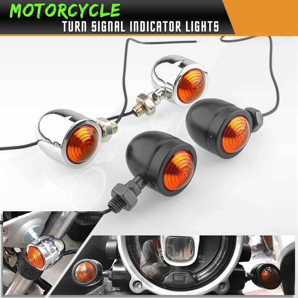 Chrome Bullet Motorcycle Turn Signals Indicator Light Retro 12V Moto Blinker Lamp Single Wire Turn Signals Lights For Cafe Racer