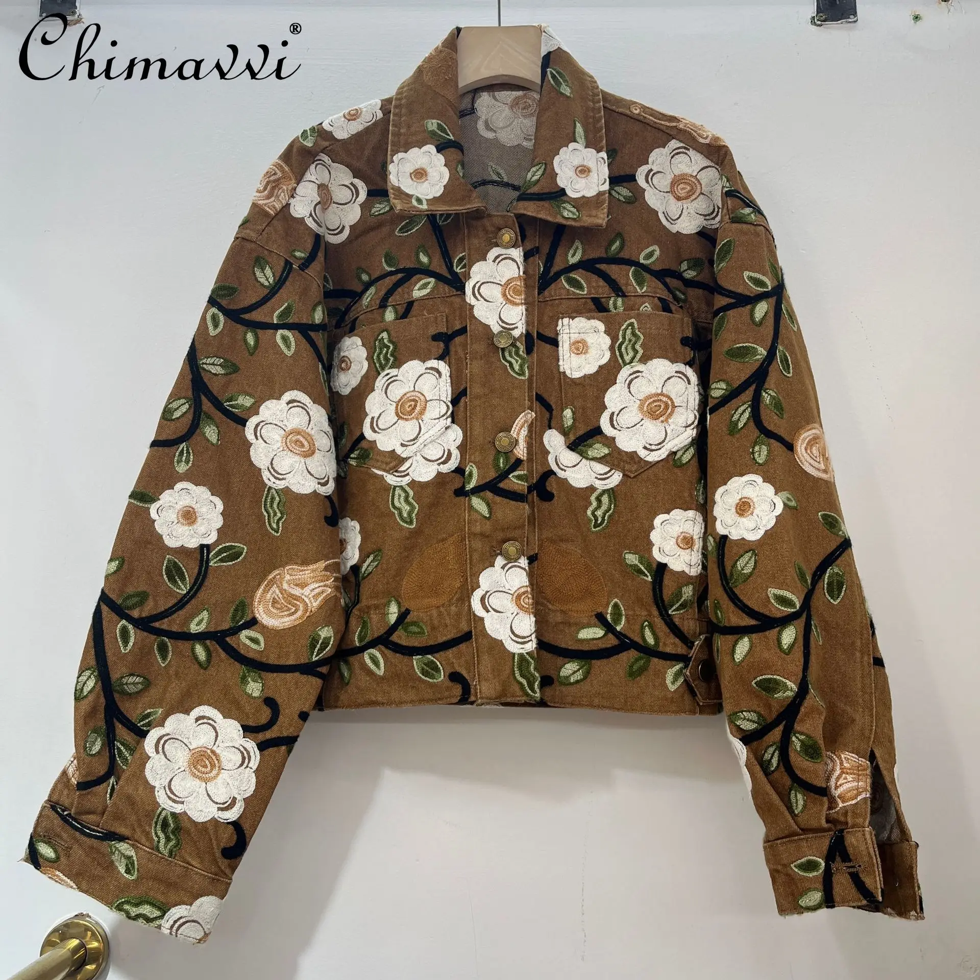 

Французская элегантная модная уличная джинсовая куртка с вышивкой и длинными рукавами, однобортные универсальные свободные повседневные джинсовые куртки для женщин