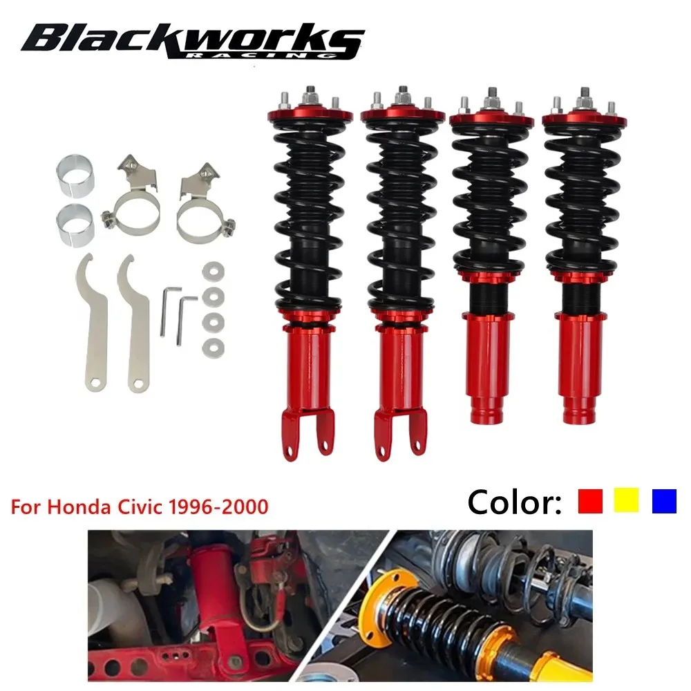 Coilovers For Honda Civic 1996-2000, Adjustable Height Spring Shock Absorber Suspension Kit Complete Assemblies Blue/Red/Gold