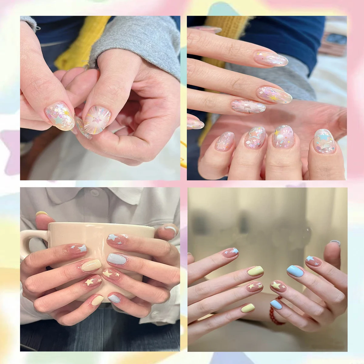 3/6/12 ورقة الباستيل ستار 5D تنقش ملصقات الأظافر ، Kawaii جيلي كاندي اللون ستار مسمار ملصقات فنية DIY بها بنفسك هلام مانيكير