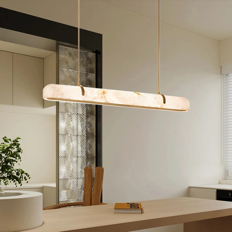 Spanish Natural Marble Pendant Lamp Living Rooms Villas Hotels Restaurants Bar Counters High-end All-copper Long  Pendant Lamp