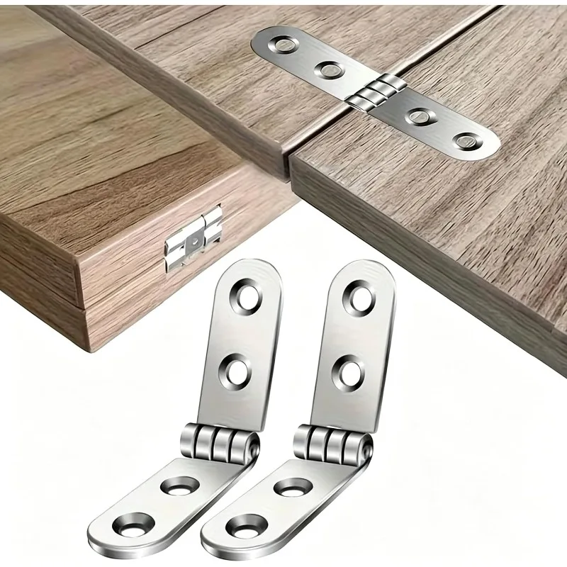 90° Foldable Pre‑Drilled Heavy‑Duty Nickel Plated Folding Hinges with Screws, for Cabinet Door, Shelf, Tool Box & DIY Repair