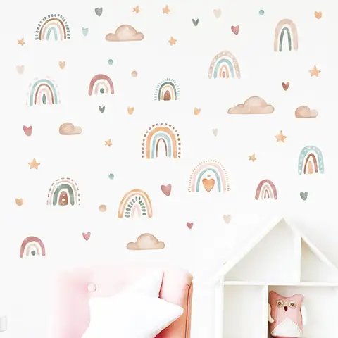 1 पीसी बोहो रंग इंद्रधनुष बादल सितारा दीवार स्टिकर जलरोधक हटाने योग्य पीवीसी बच्चों के कमरे बालवाड़ी घर सजावट के लिए 8 best sales इंद्रधनुष दीवार स्टिकर - №3