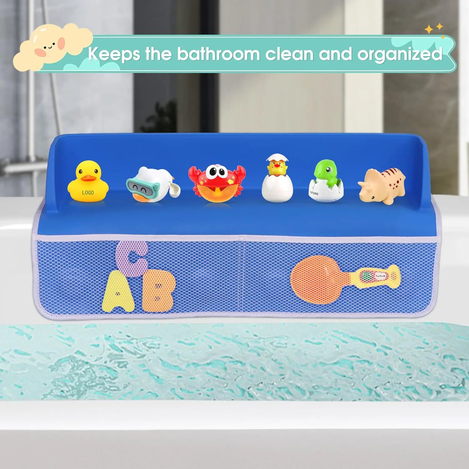 Soft Silicon Baby Shower Water Guard Play Shelf Bathtub Splash Guard Baby Bathroom Toy Storage Organizer Mat with 8 Suction Cups