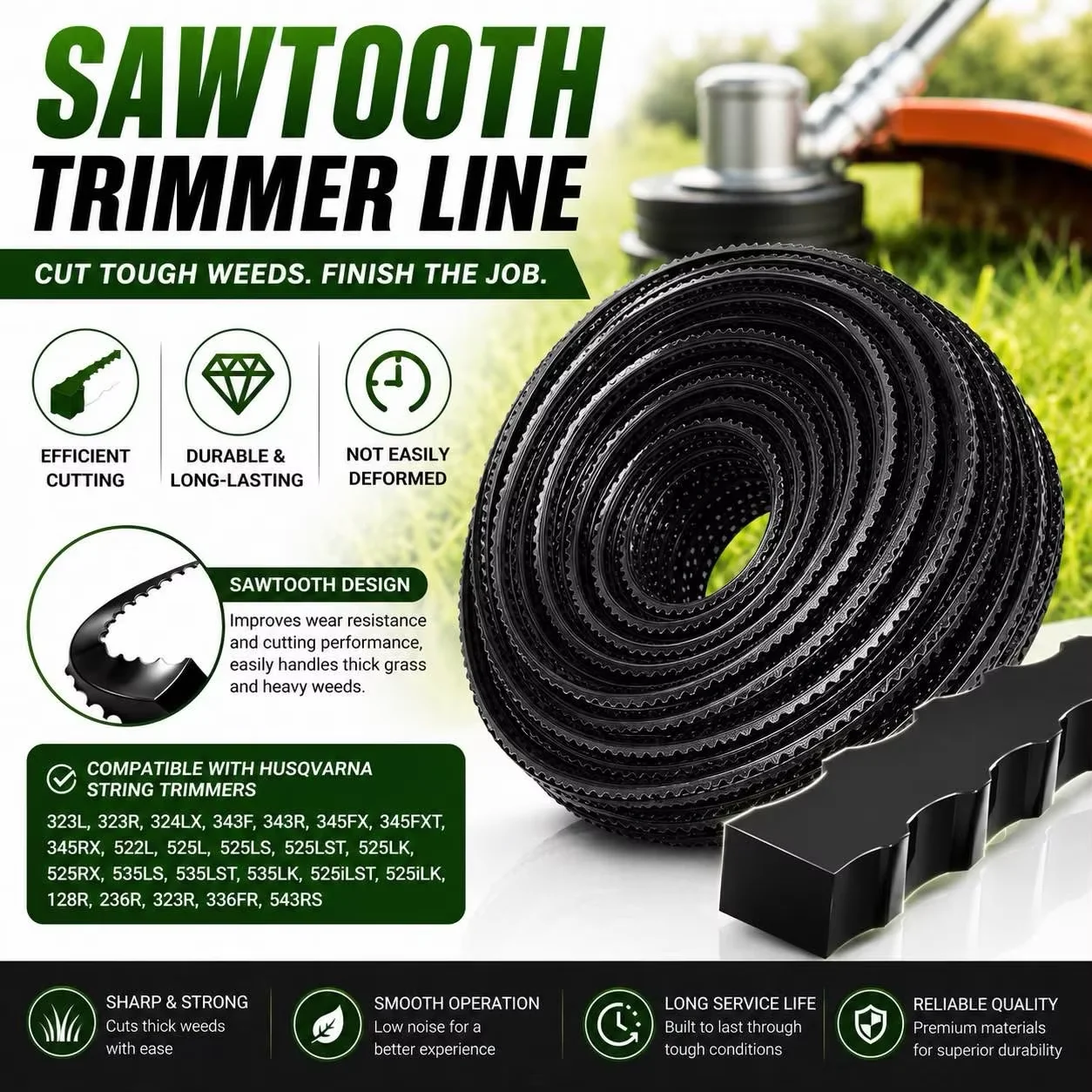 COSY Sawtooth 15M/25M/1LB Trimmer Line,Heavy Duty Sawtooth Weed Wacker String，Serrated Trimmer Line with Line Cutter