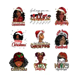 Christmas Afro Women Patches For T-Shirt Black Girl Thermal Sticker For Clothing Iron On Decals For Clothes Hoodies Appliqued